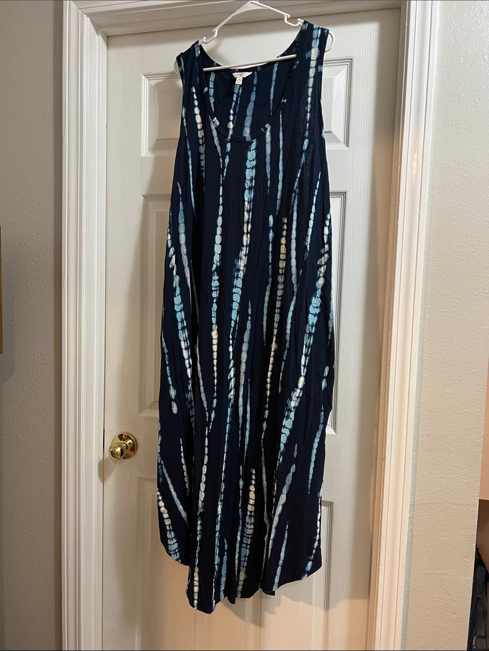 Terra & Sky Navy Maxi Dress with Light Blue and White Tie-Dye Stripes